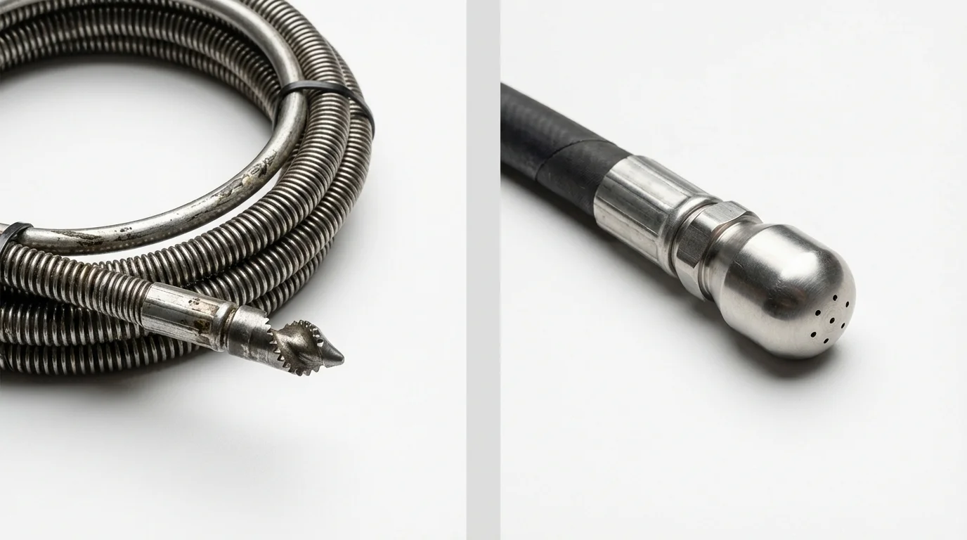 Drain snake cable and hydro jetting nozzle used for drain cleaning in Watertown, TN