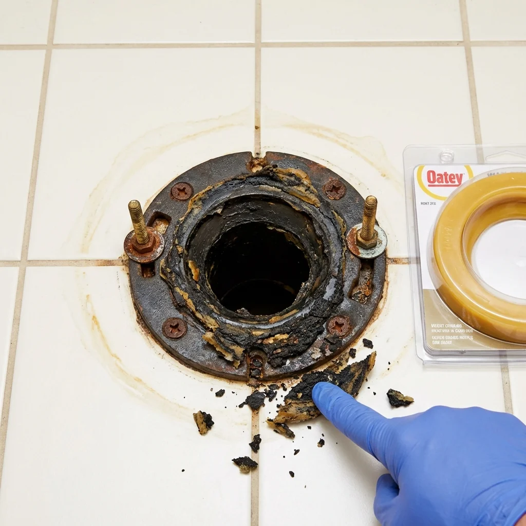Failed wax ring showing water seepage at the base of a toilet in a Watertown, TN home