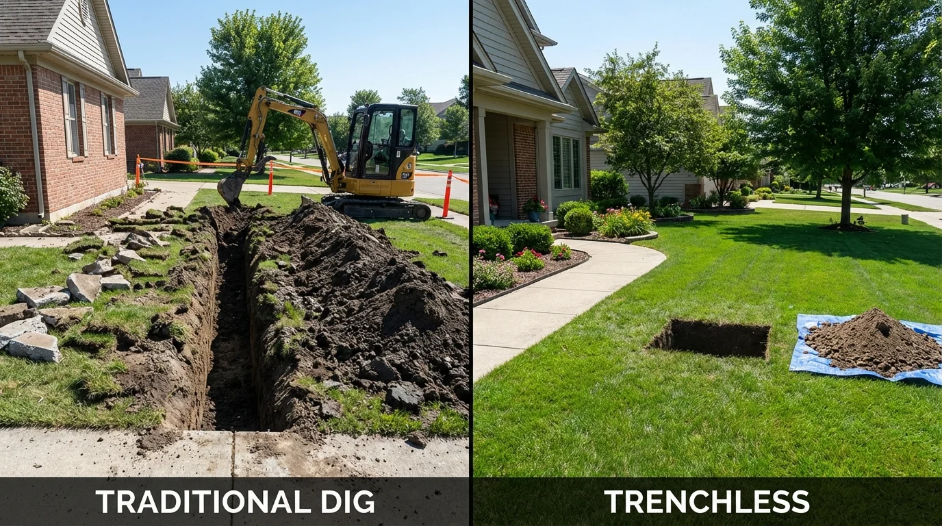 Trenchless sewer repair with minimal yard damage versus traditional excavation in Watertown, TN